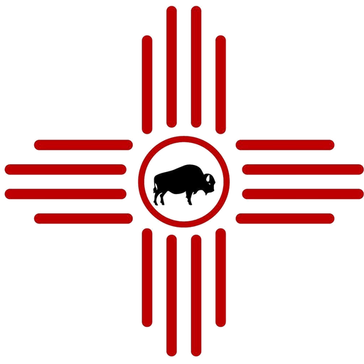 Zia Rojo Casitas sun symbol with bison